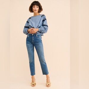 Blank NYC The Madison Medium Wash Raw Hem Crop High-Rise Jeans, Size 27, EUC